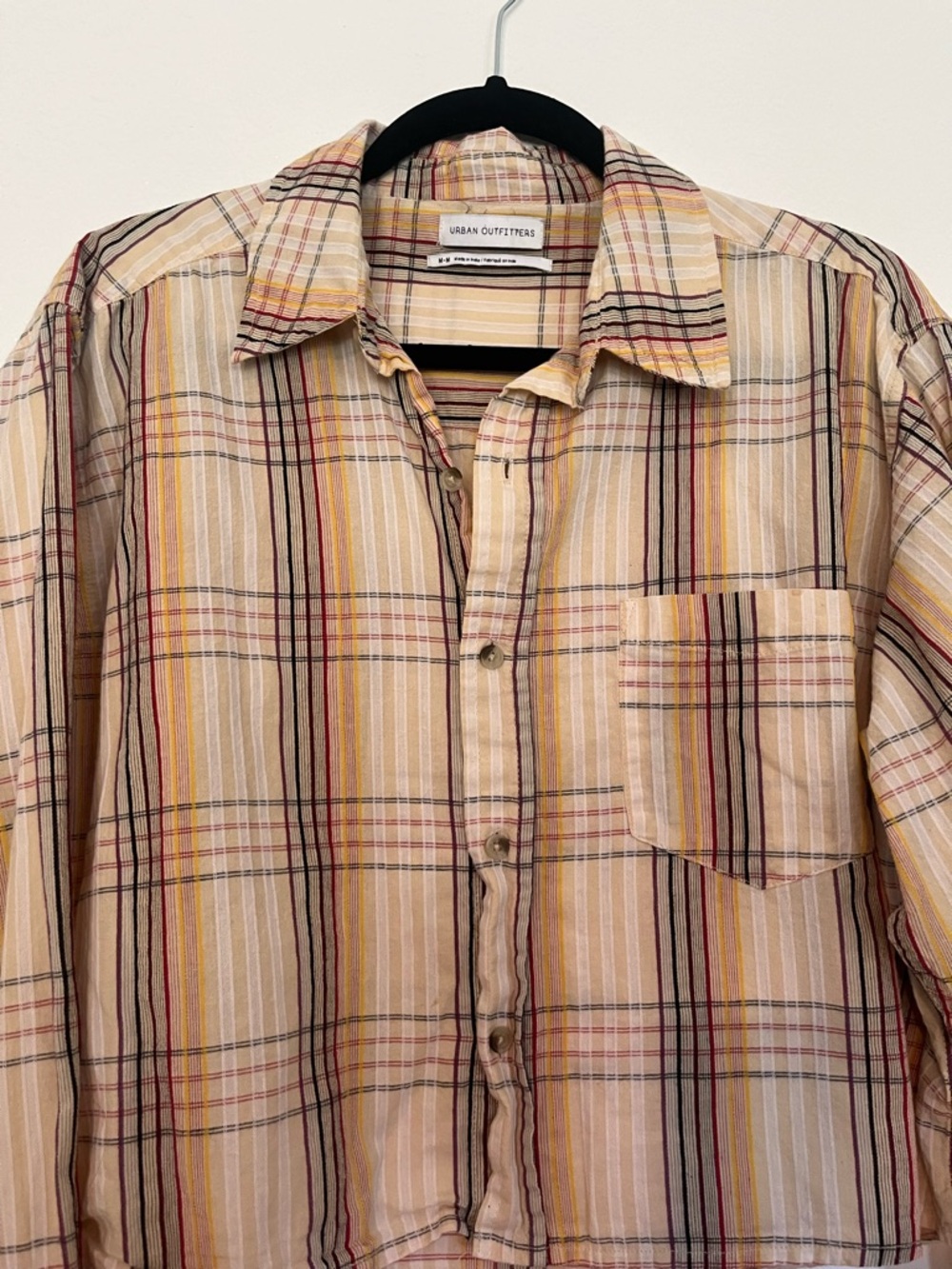 Urban Outfitters Beige and Yellow Plaid Button-Up Crop top